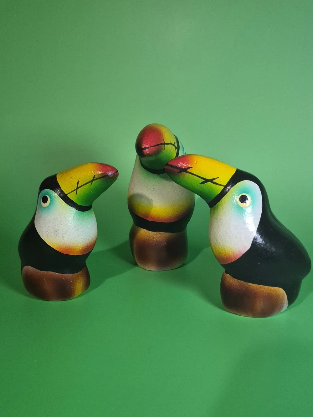 MCM Colorful Toucan Figurines in Green, Yellow, Black